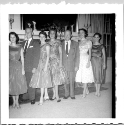 Old Rich Men with Beauty Queen Beautiful Women Snapshot 1950s Vintage Photo