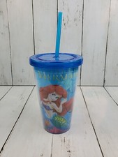 RARE Disney Store Little Mermaid Tumbler Cup with Straw Ariel Blue