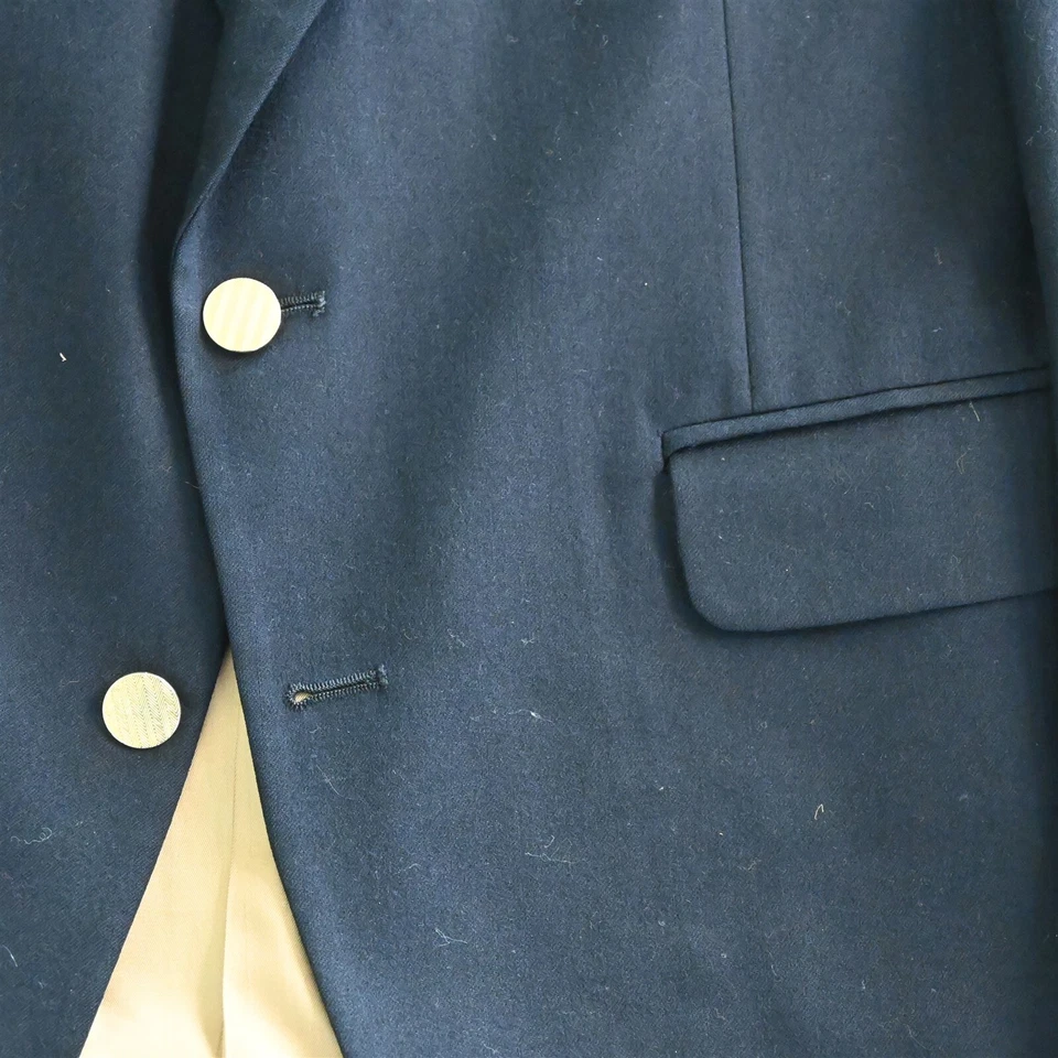 Blazer Abrigo Deportivo Chaqueta De Colección Bachrach Hecho en EE. UU. 40R Azul Marino Franela Botón Dorado Foto 3 de 4