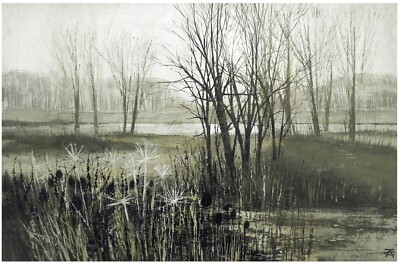 Unknown Unidentified European Artist: Winter Country Landscape / Vintage Modern