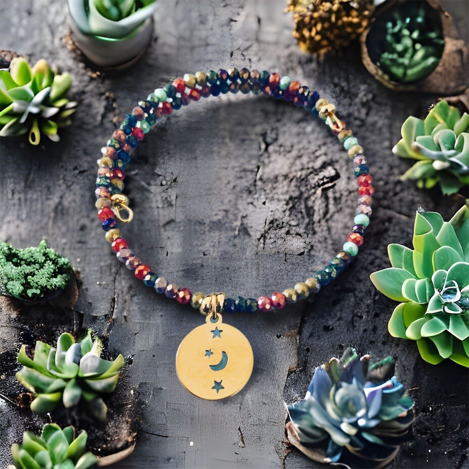Bracelet jonc étoile et perles ajustable qui ne noircit pas la peau