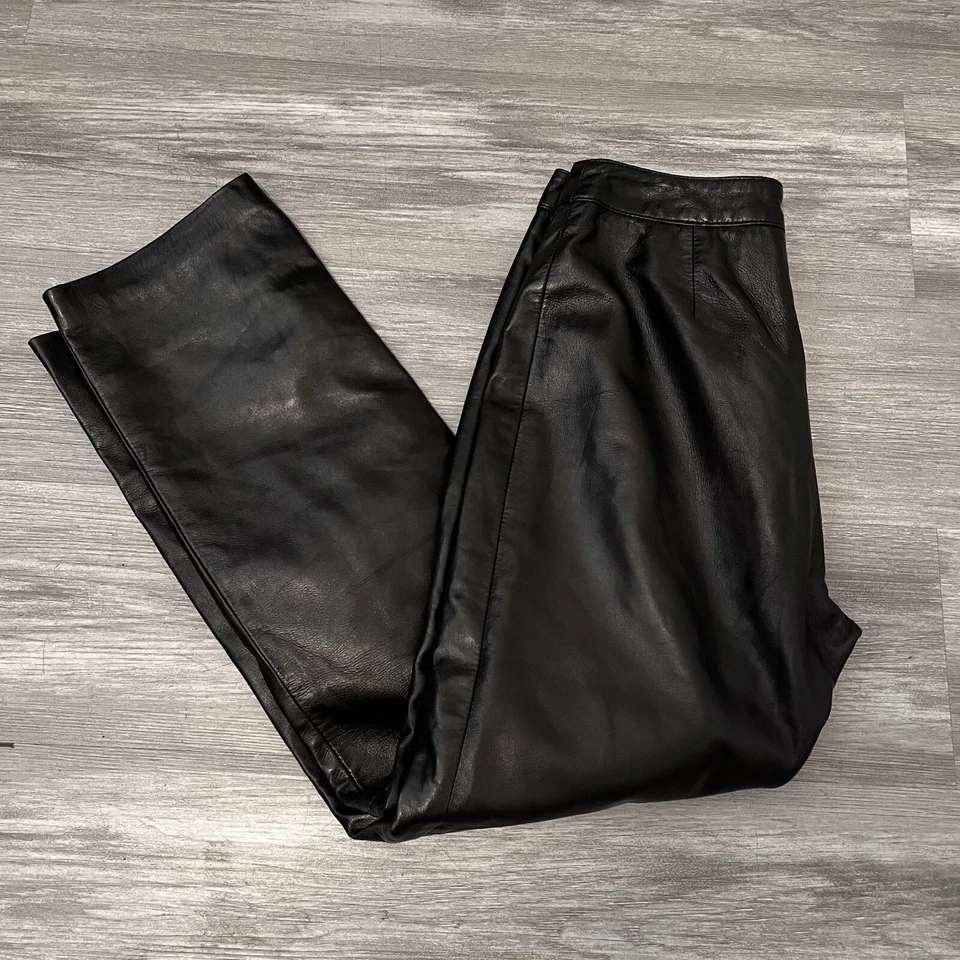 Pantalones para mujer Danier negros de cuero genuino forrados de pierna recta. US Talla 6 Foto 3 de 4