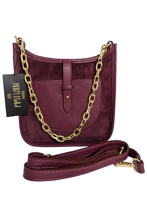 ITALIAN LEATHER & SUEDE SHOULDER CHAIN BAG PURSE W/STRAP - MADE IN ITALY