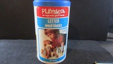 Vintage 1977 - Playskool Colored Wooden Number Blocks  Container - 30 pieces