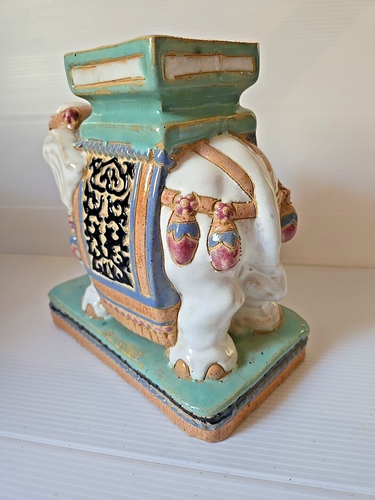Beautiful Antique Chinese Elephant Clay Pottery Statue Plant Stand Handpainted. - Picture 9 of 16