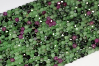 2-3MM Natural Green Pink Ruby Zoisite Beads AAA Faceted Round Loose Beads 15.5''