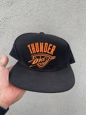 Oklahoma City Thunder Hat Cap Black Flat Bill Snap Back NBA Basketball Adidas