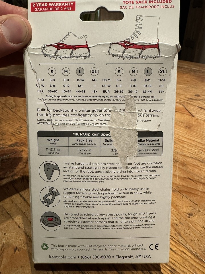 Kahtoola MICROspikes Ice Cleats Hike Work RED Size L BRAND NEW In BOX