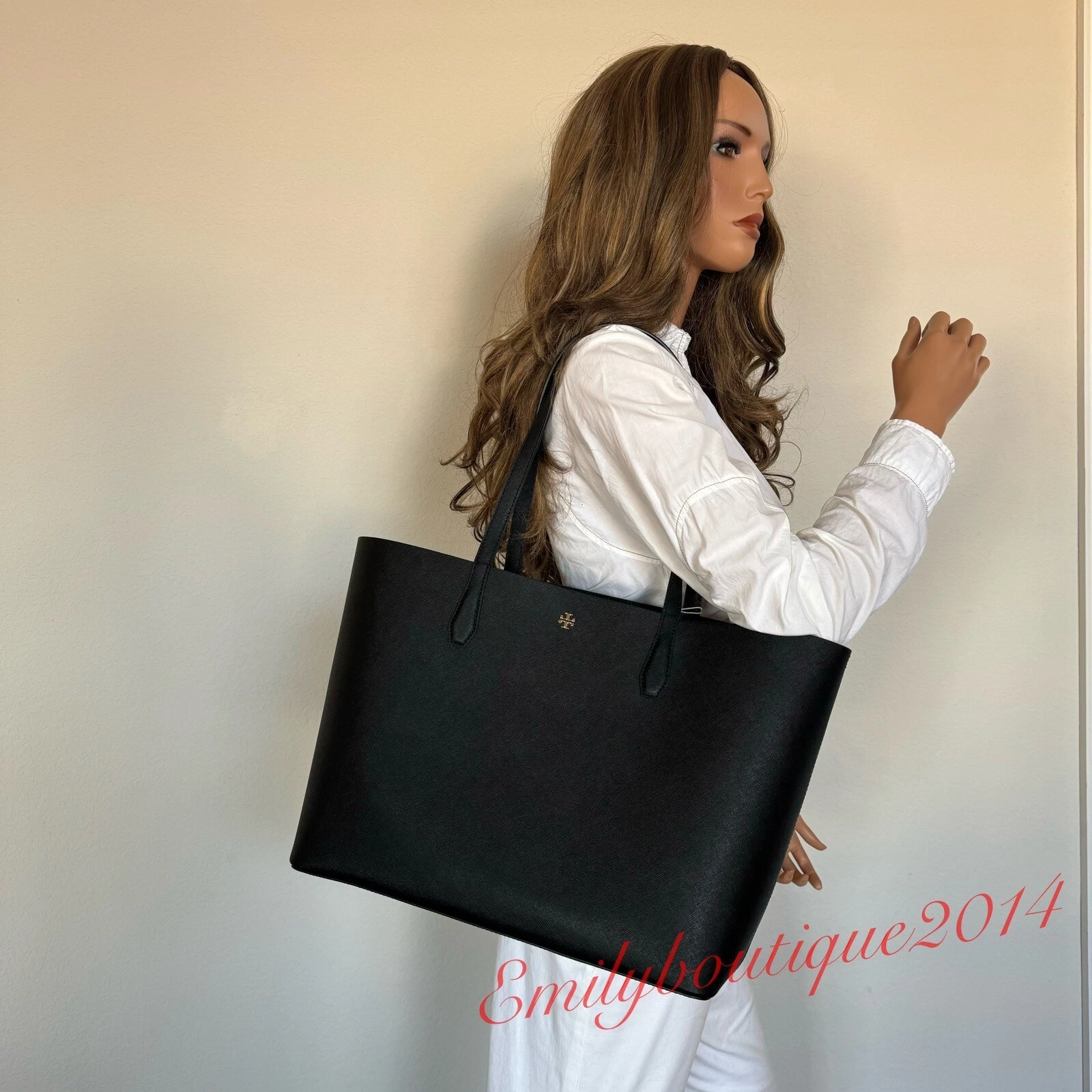 Tory Burch 154319 Blake Saffiano borsa tote in pelle e portafoglio da polso con zip nera