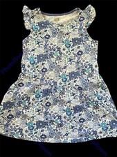 Uniqlo Liberty London Blue/White Floral Drop-Waist Cotton Knit Dress-5-6yrs