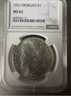1921-P) Morgan MS 62 Ngc (90% Silver)