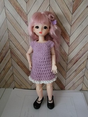 1/6 Cute Lilac Color Hair BJD Doll 12''with Hand Crochet Dress