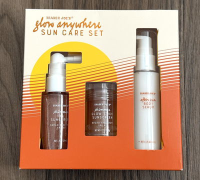 #ad #ad Trader Joes Glow Anywhere Sun Care Set Supergoop DUP Shimmer Sunscreen $13.99