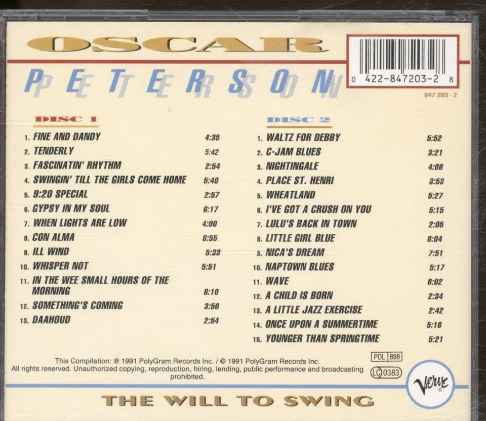 Oscar Peterson Will To Swing double CD Germany Verve 1991 with booklet in large - Bild 2 von 4