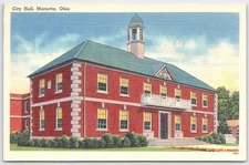 Vintage Linen Postcard City Hall Marietta Ohio Tichnor Bros. 75607
