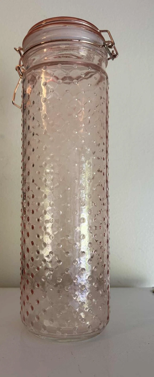 Glass Dot Embossed Canister Pink RARE 10.5"