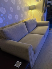 Sofa DFS Grey Solid Corduroy Sofa, Padded Arms, 3 Seater, 220x90x90cm