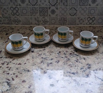 Set Of 4 Tia Maria Espresso Cups @ Saucers- Schmidt, Brasil- Excellent Condition