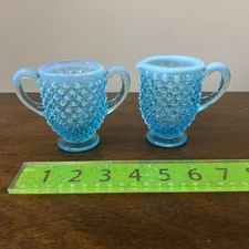 Fenton Art Glass BLUE Opalescent HOBNAIL MINI Sugar And Creamer