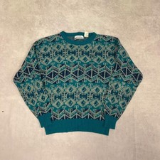 Vintage Knitted Jumper Abstract Patterned Grandad Knit Sweater Men's M