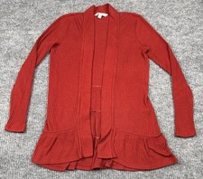 Lauren Conrad XS Rust Ribbed Open Front Ruffle Hem Cardigan Lightweight Boho