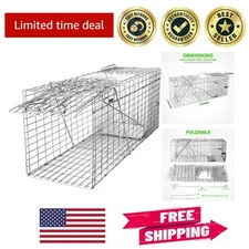 Durable 32" Live Animal Cage Trap - Humane, Portable Rich Silver Steel Design