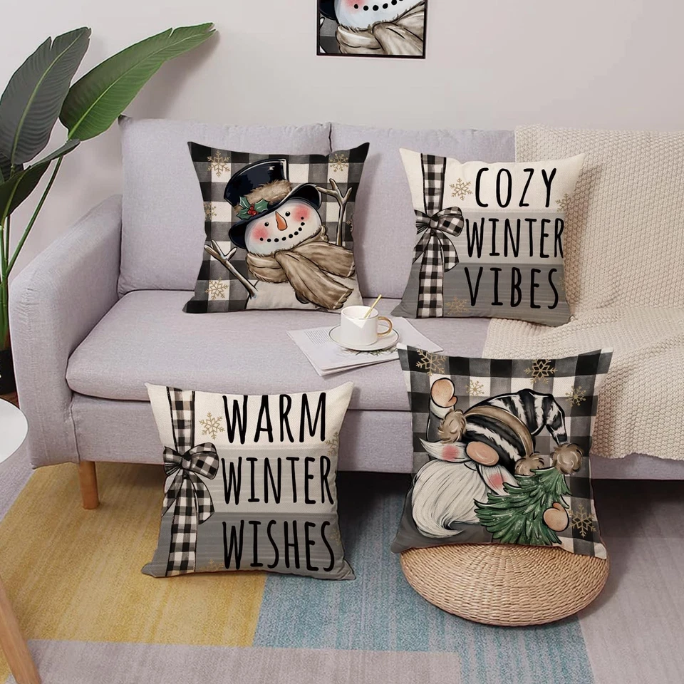 Warm Winter Wishes Decorative Throw Pillow Covers 20 x 20 Set of 4, Snowman G... - Image 4 of 4