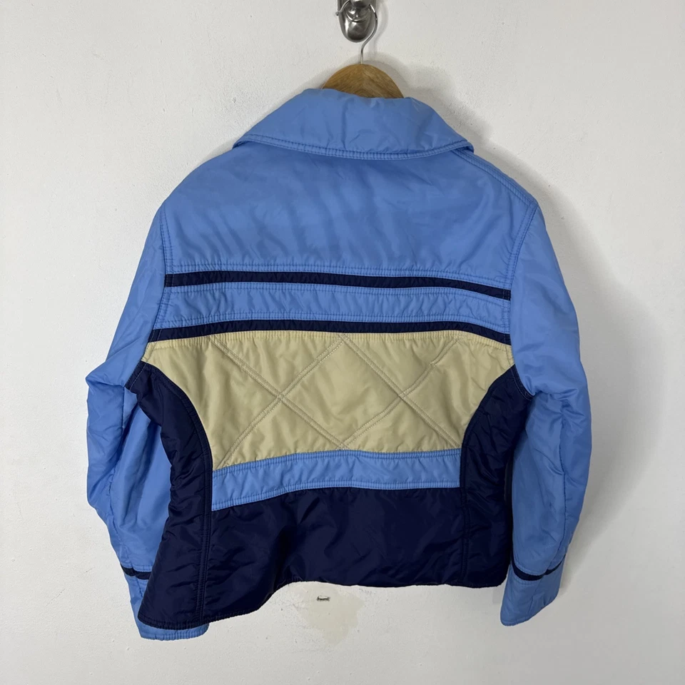 Vintage 70s Americana Ski Jacket Women’s Small Blue Nylon Korea Retro Colorblock - Image 3 of 4