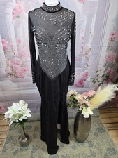 Black Mesh Pearl & Rhinestone Embellished Maxi Dress - Evening Prom UK 14 16