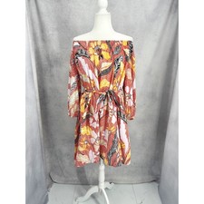 Elizabeth and James Cotton Floral Batik Belted 3/4 Sleeve Mini Dress Size Medium