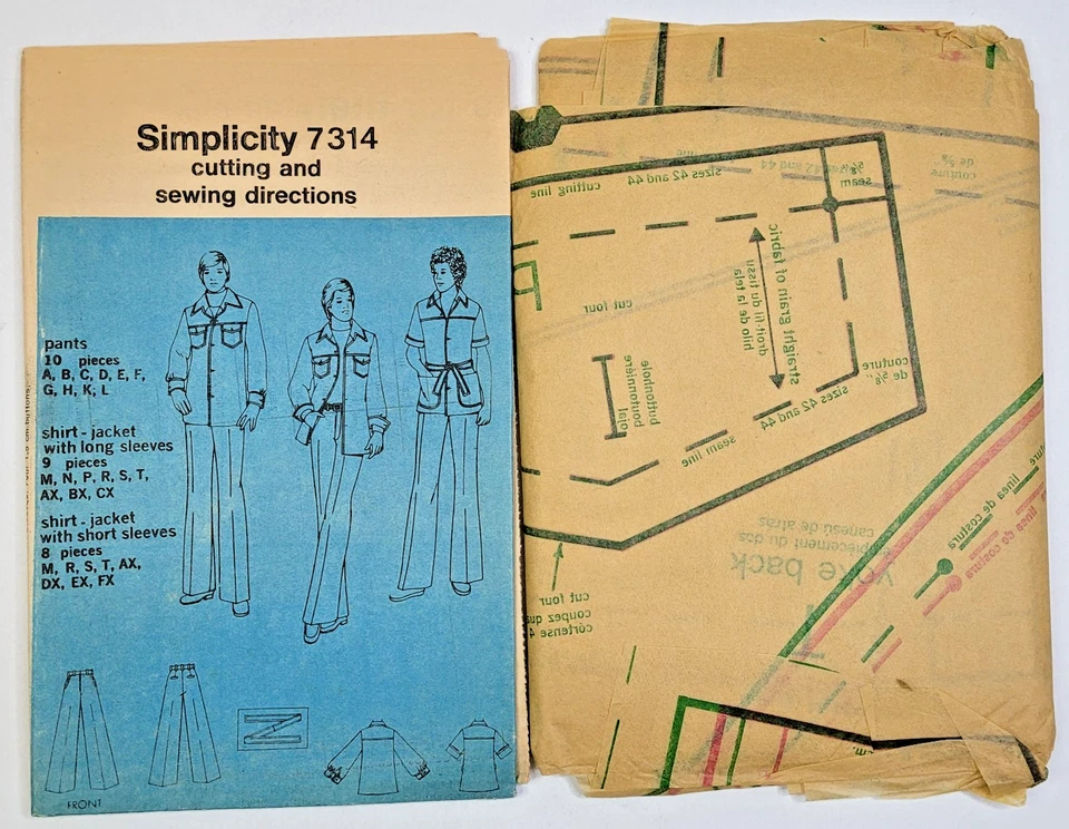 Camisa-chaqueta y pantalones pecho 42-44 vintage años 70 patrón de costura simplicidad 7314 para hombre Foto 3 de 3