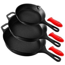 NutriChef 3 Piece Pre-Seasoned Cast Iron Skillet Set 500°F Heat Resistant