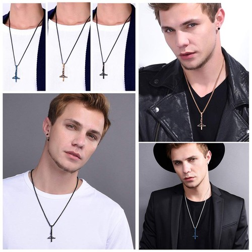 Men Women Stainless Steel Chain with Upside Down Crucifix Pendant Inverted Cr... - Picture 2 of 5