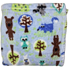Woodlands Blue Baby Blanket Bear Tree Owl Soft Fleece Forest Fox Raccoon