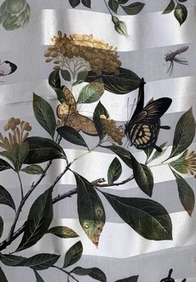 echo Square Scarf 100% Silk Elegant  Gorgeous butterfly With Flowers Pearl White