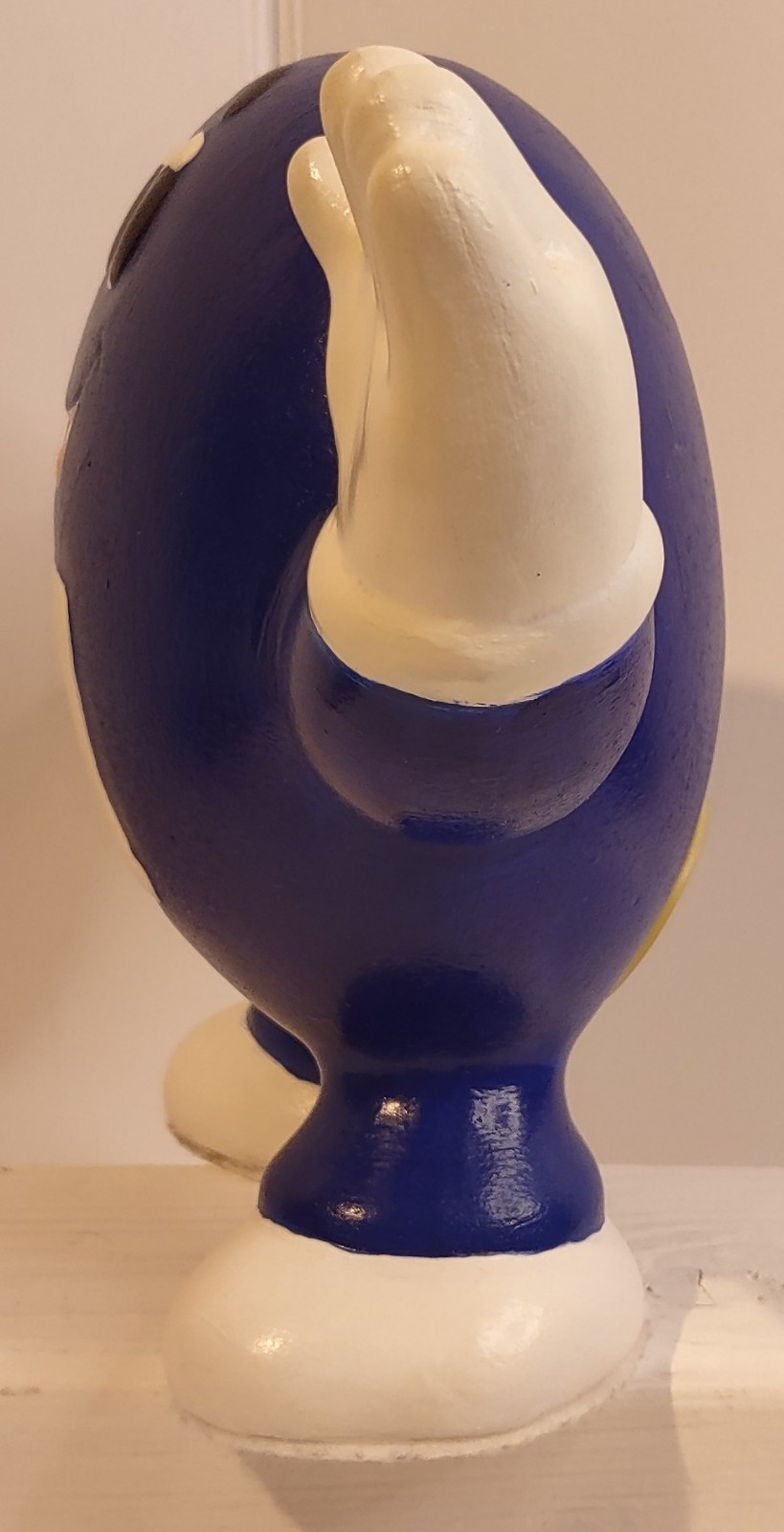 Vintage Handmade Ceramic Blue M&M's Coin Bank with Stopper 7.5 Inch Tall