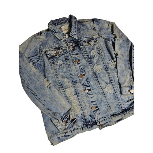 Fantastic Fawn Acid Wash Distressed Denim Jacket Light Blue Jean Trucker Medium