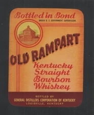 1940s OLD RAMPART KENTUCKY STRAIGHT BOURBON WHISKEY LOUISVILLE KY LABEL { NOS }