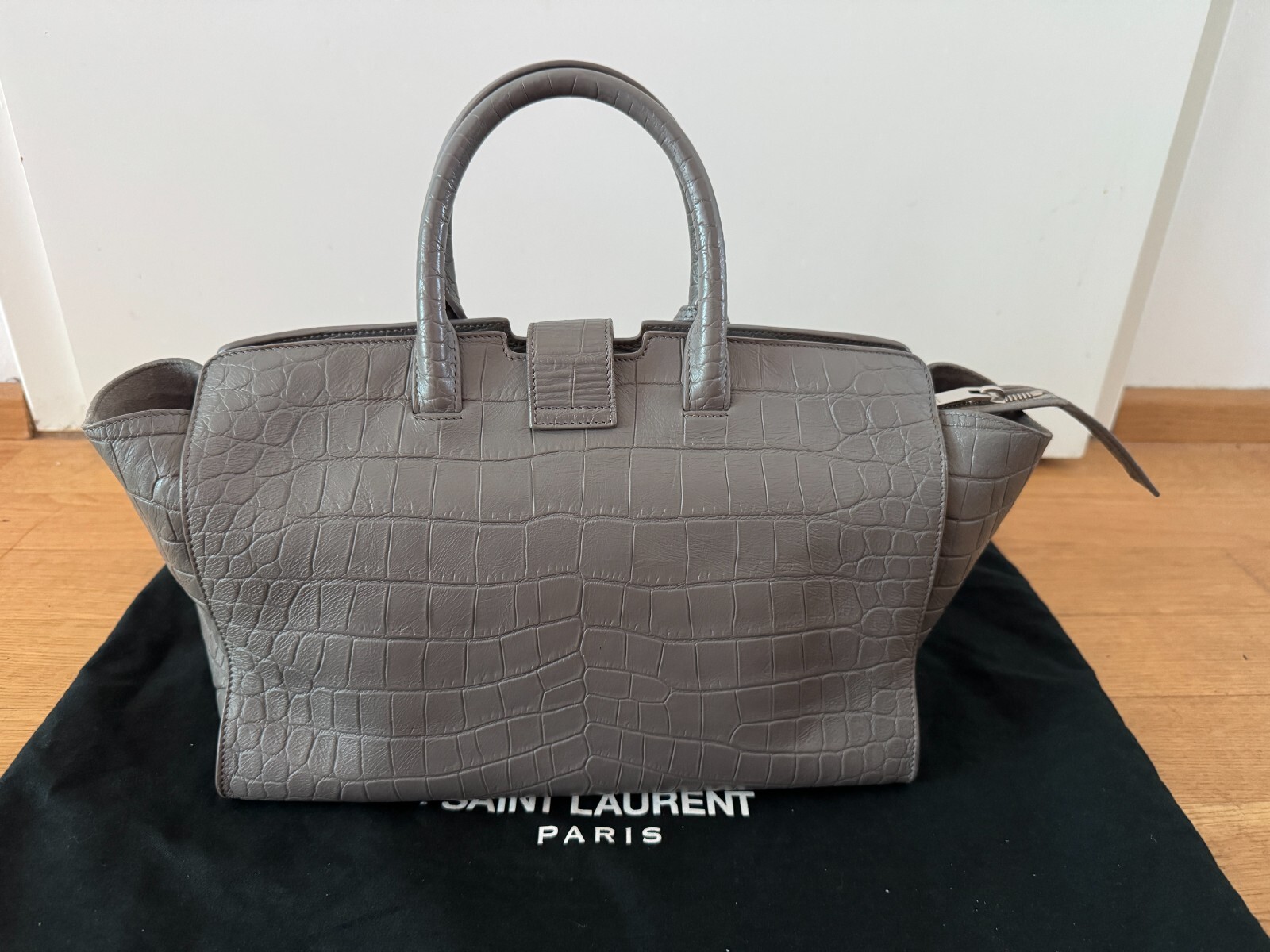 Borsa a tracolla Saint Laurent Downtown Cabas grigia in pelle