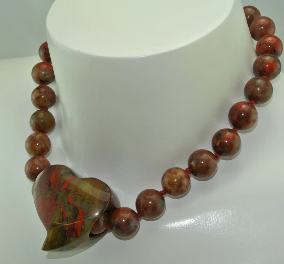 elegantes Jaspis-Collier mit Herz-Anhänger / ca. 44 cm - Bild 3 von 4