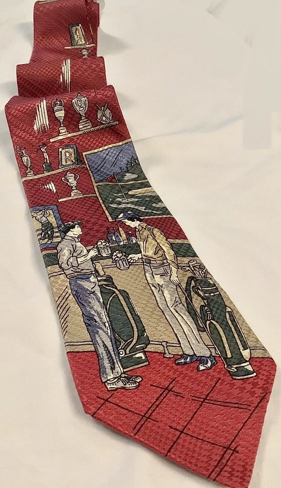 ROOSTER NOVELTY TIE Golf Buddies & Beer 100% Silk 4”wide 70’s Exl’t Vintage Cond - Image 4 of 4