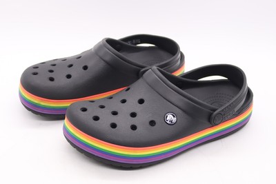black and rainbow crocs