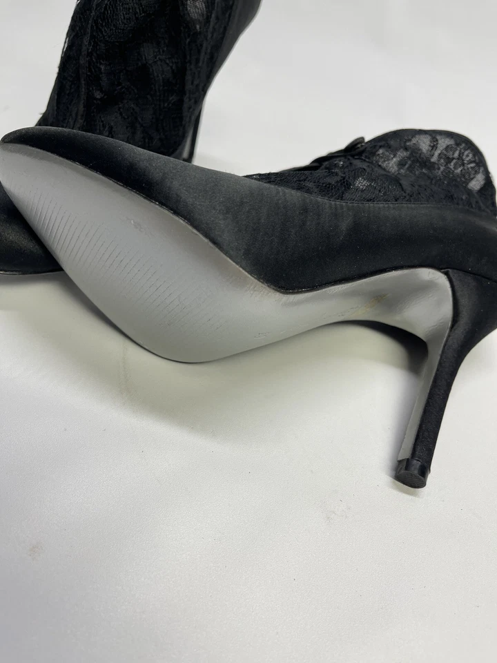 Lauren Jones Melinda 女式黑色缎面杏仁头细高跟鞋 6.5 米全新 — 第 4/4 张图片