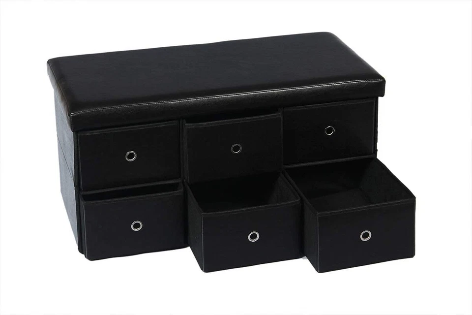 Faux Leather Storage Ottoman Bench Footrest Stool Ottoman Bench 15"X15"X30" - Image 2 of 4