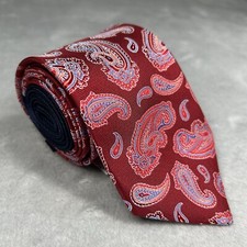 ROUNDTREE & YORKE Men's Tie 100% Silk Red & Blue Paisley Made in USA 58" x 3"