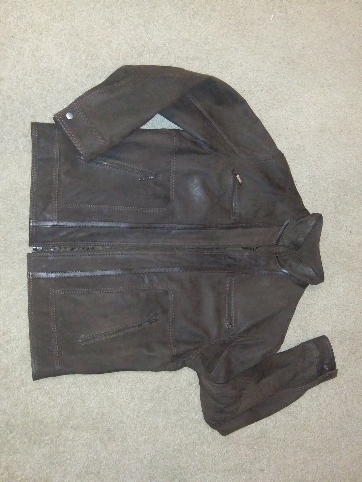 NWT Roundtree Yorke MOTO Jacket Size Medium  Brown genuine lamb leather image 9