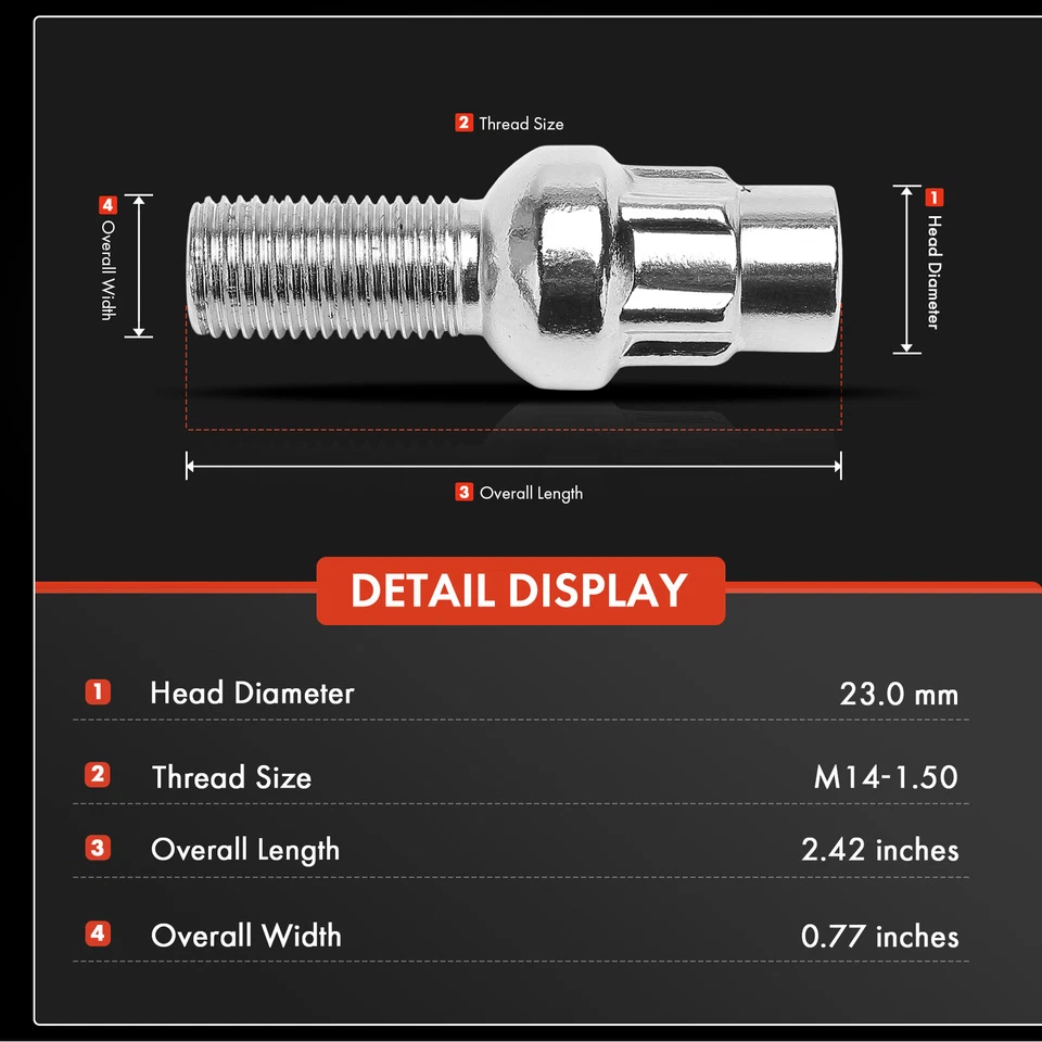 4x pernos de bloqueo de rueda M14-1.5 y 1x llave de enchufe para Audi A4 1996-2013 A6 Porsche Foto 2 de 4