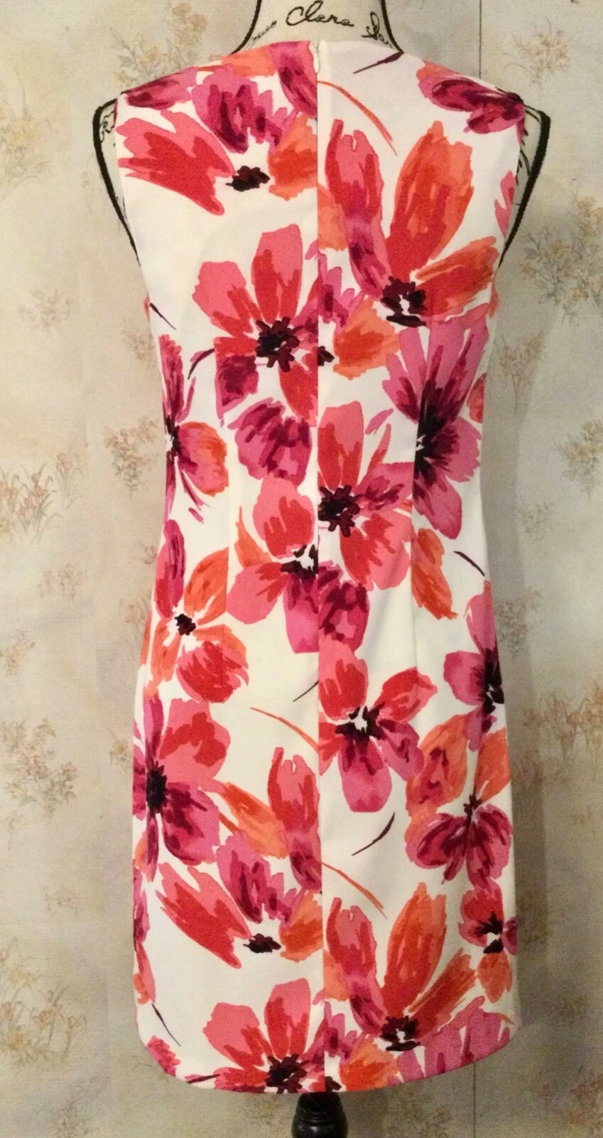 Abito corto ALYX 6 grande rosa e arancione floreale senza maniche A Line anni 60 retrò in maglia