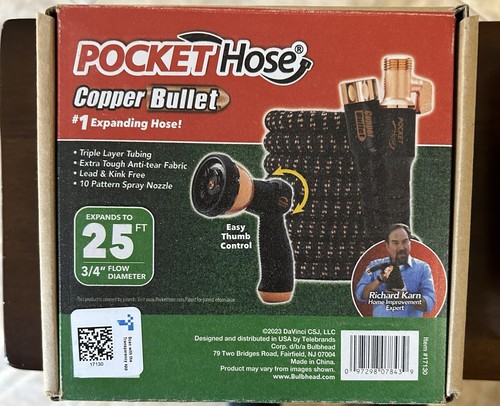 Pocket Hose AS-SEEN-ON-TV, Copper Bullet 25 Ft With Thumb Spray Nozzle