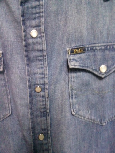 NEW RARE Polo Ralph Lauren XL Distressed Stitched Denim Western Cowboy Men Shirt - Picture 8 of 11